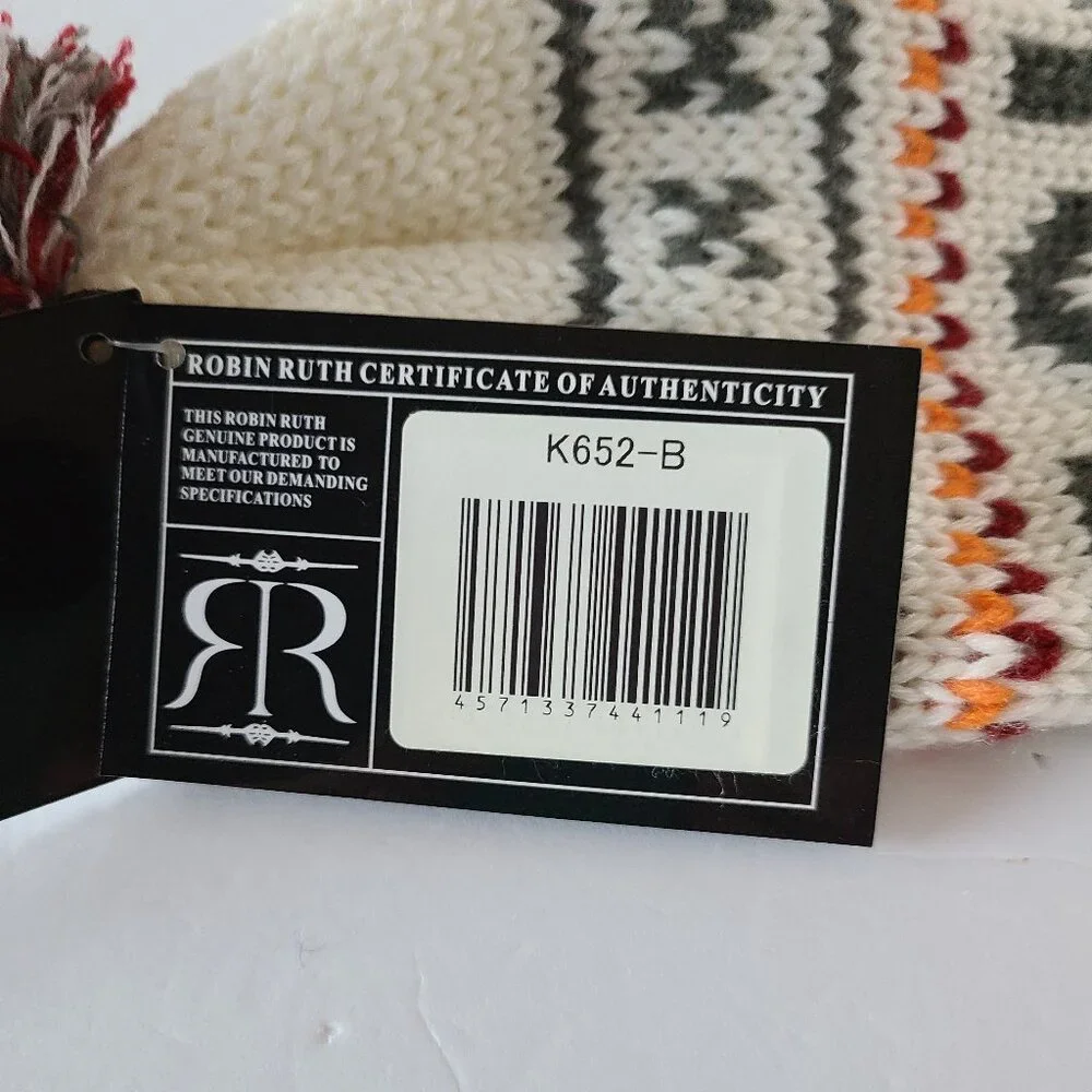 ROBIN RUTH KNITTED PERUVIAN HAT/BRAIDED TASSEL BEANIE-WINTER SKI STYLE- ONE SIZE